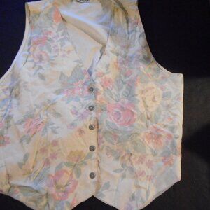 Satin vest Bohemian floral back tie button down vintage